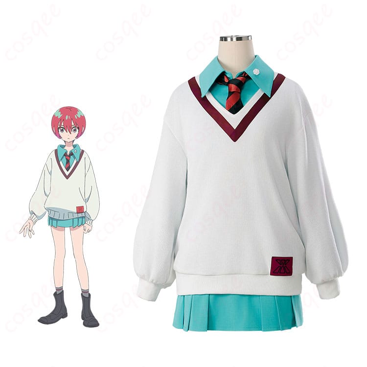 商品服装とアマテ・ユズリハ（マチュ）のキャラクターの再現画像。コスプレ衣装の高い再現度を確認できます。