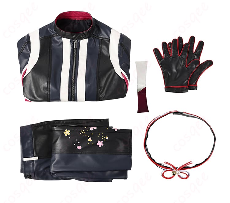 不知火舞 コスプレ衣装のセット内容:トップス、ズボン、腰飾り、手袋が一式で揃います。