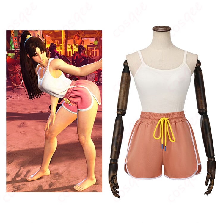 商品服装とキャラクターの結びつきを示した画像。不知火舞のコスプレ衣装がリアルに再現されています。