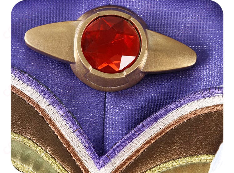 オーバーウォッチ2 キリコ コスプレ衣装の赤い宝石装飾細部、華やかさを加えるアクセント