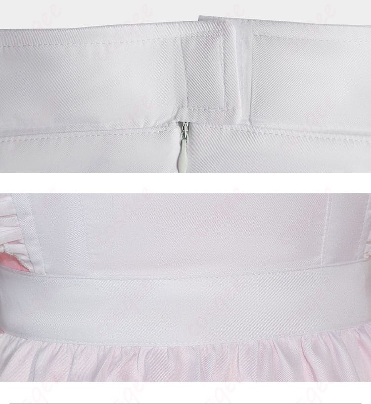 服装衣チェーンとウエストのディテール。鹿目まどかのメイド服コスプレ衣装のチェーンとウエスト部分のディテール。