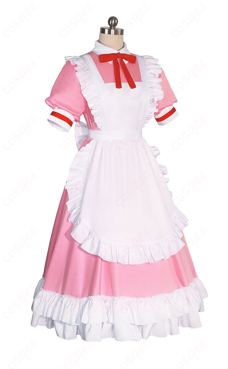 商品側面図。鹿目まどかのメイド服コスプレ衣装の側面デザインとフィット感が見える画像。