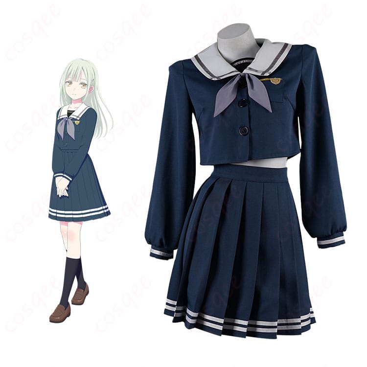 BanG Dream! 若葉睦 コスプレ衣装 月ノ森女子学園 制服 ダークブルー 役柄と服装の詳細な融合