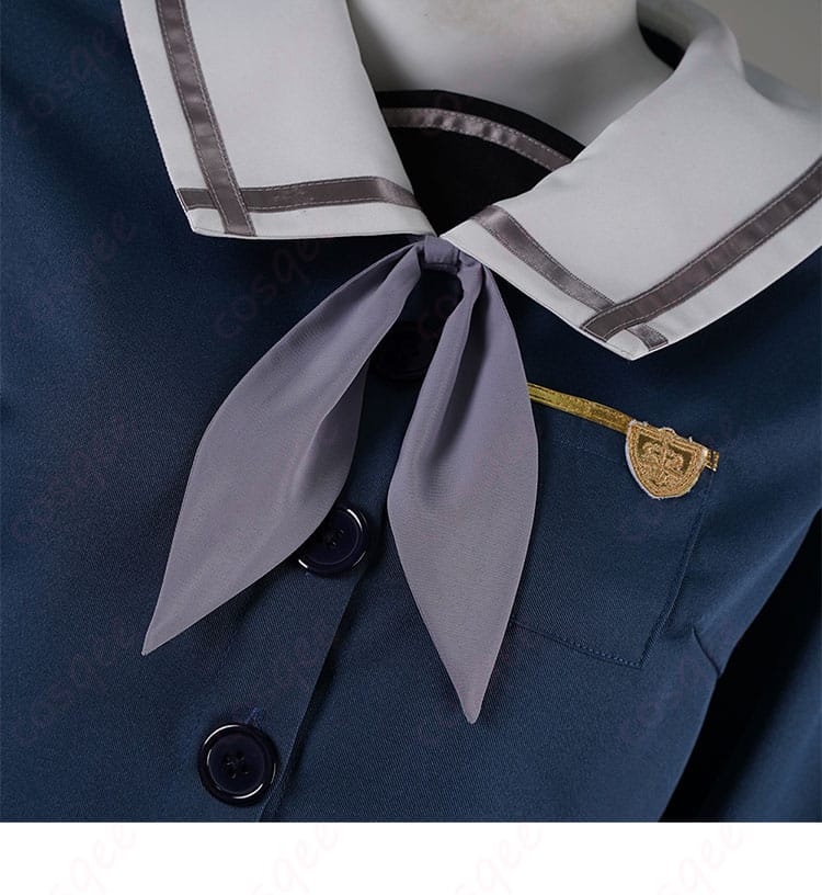 若葉睦 コスプレ衣装 月ノ森女子学園 制服 ダークブルー 服の領結ディテール