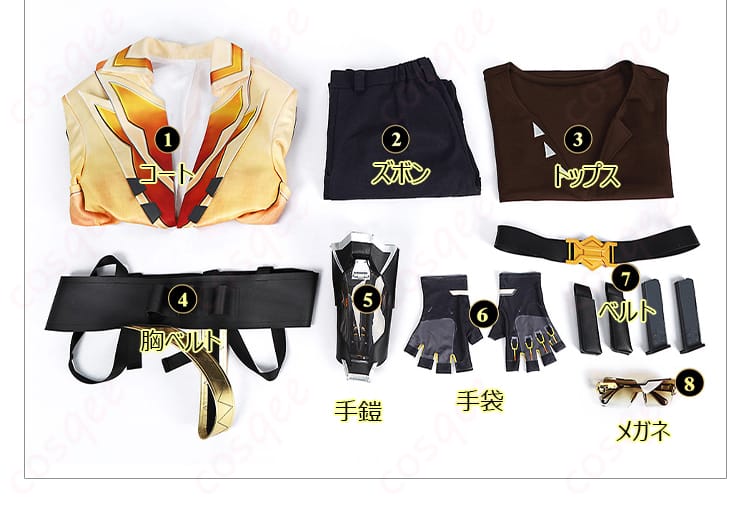 セット内容を示した画像。テホのコスプレ衣装の全体セット内容が分かりやすく展示されています。