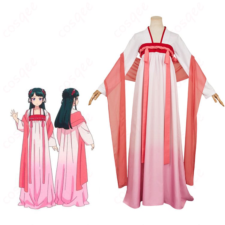 商品服装とキャラクターの結びつきを示した画像。猫猫(マオマオ)のコスプレ衣装とアニメのキャラクターが忠実に再現されています。