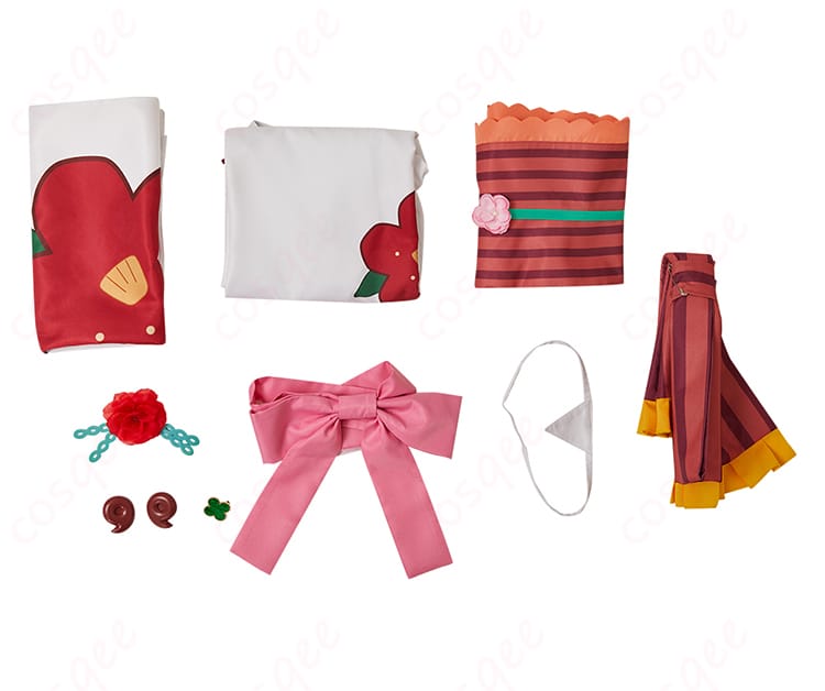 地縛少年花子くん 八尋寧々 浴衣 コスプレ衣装のセット内容を展示。トップス、スカート、髪飾りなどが揃っている。