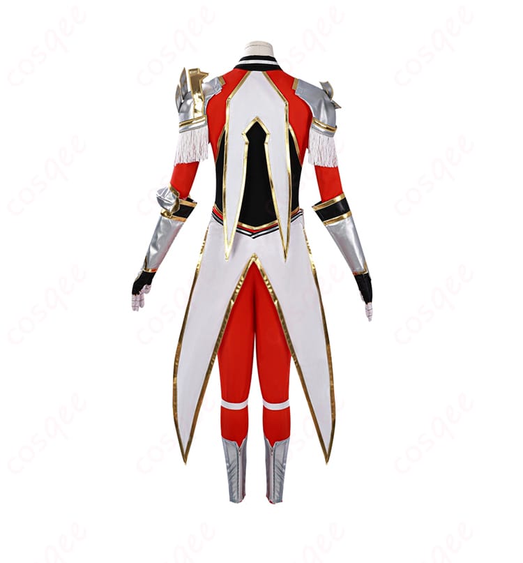 商品背面図。赤色アーマーコスプレ衣装の背面のデザインと仕上がりが分かる画像。