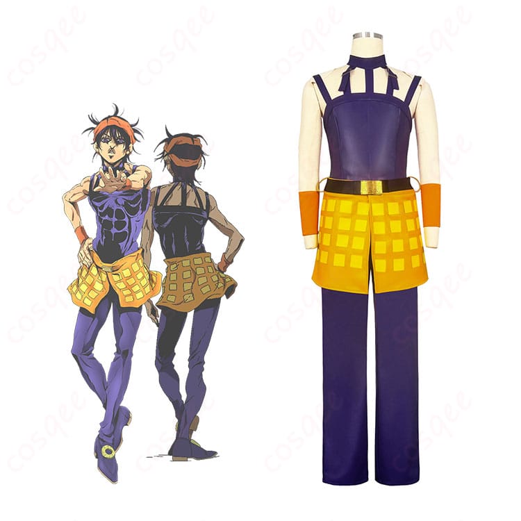ナランチャ・ギルガ コスプレ衣装とジョジョの奇妙な冒険のキャラクターが融合した画像。忠実に再現されたデザインで、アニメの魅力を感じられます。