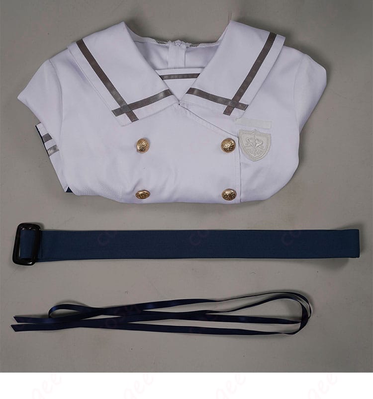 バンドリ! 若葉睦 コスプレ衣装のセット内容。ワンピース、ベルト、リボンが含まれている。