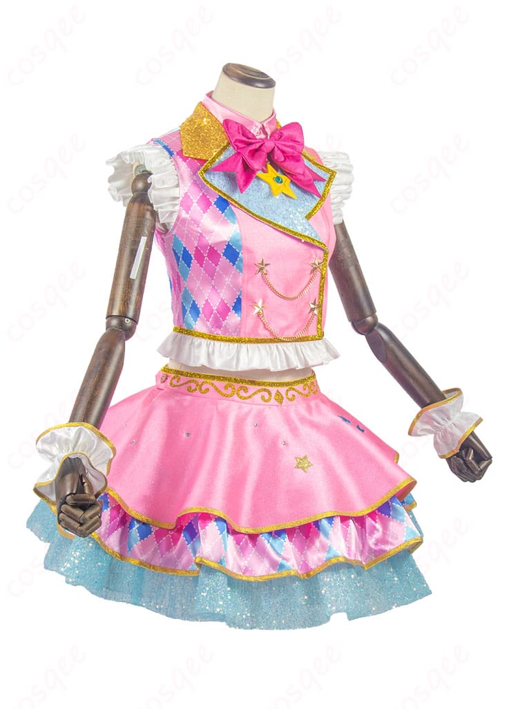 商品右側図。右側から見る虹野ゆめのピンクスターコーデコスプレ衣装のデザイン。