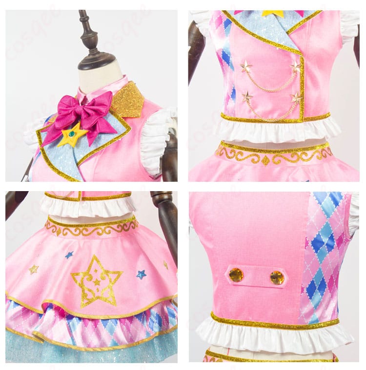 服装装飾のディテール。虹野ゆめのコスプレ衣装の細かい装飾(刺繍や花柄)を詳しく見せた画像。