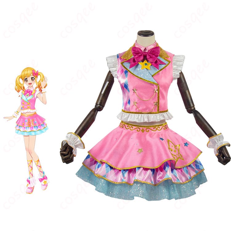 商品正面とキャラクターの結びつきを示した画像。虹野ゆめのピンクスターコーデコスプレ衣装の正面イメージ。