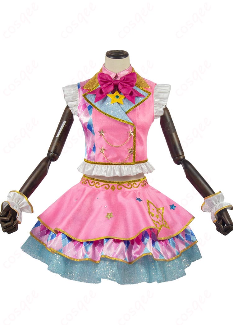 商品正面図。虹野ゆめピンクスターコーデコスプレ衣装のディテールが確認できる画像。