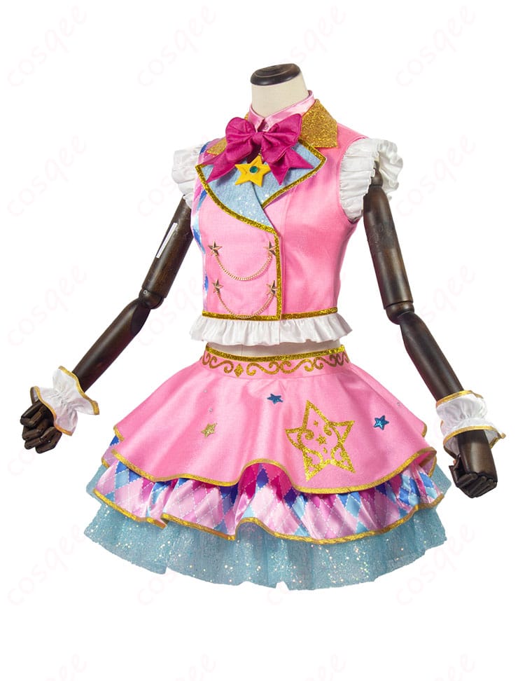 商品左側図。虹野ゆめのピンクスターコーデコスプレ衣装の左側から見たデザインとディテール。