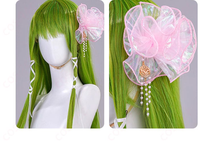 C.C. コスプレ衣装に合わせた髪飾りのディテール。美しい装飾がキャラクターの魅力を増す。