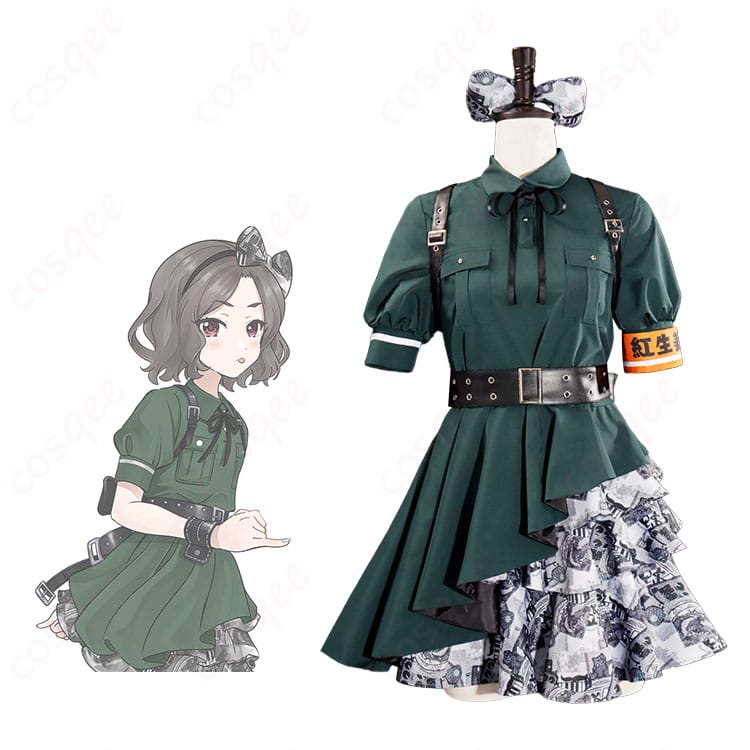 商品服装とキャラクター海老塚智のコスプレ衣装を合わせたイメージ画像。ガールズバンドクライ コスプレ衣装。