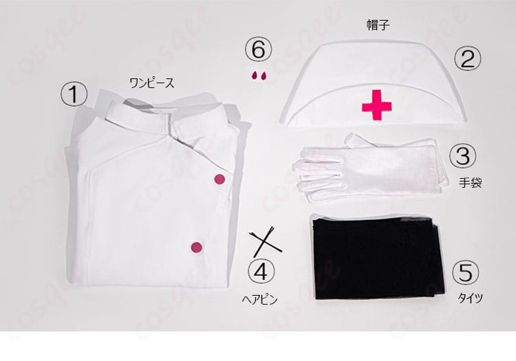 初音ミク コスプレ衣装 ラビットホール ナース服 セット内容紹介 | ワンピース、帽子、手袋、ヘアピンなど