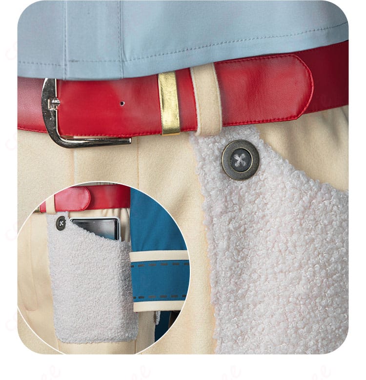 パンツのポケット部分のディテール。アクセントとしてデザインされています。