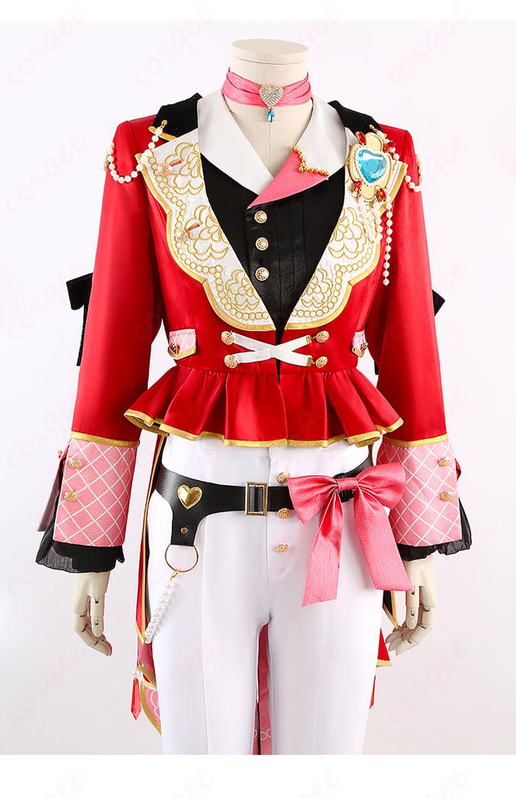 衣装襟のディテール画像:あんさんぶるスターズ!!朱桜司コスプレ衣装の衣襟部分の詳細。刺繍や装飾が美しく施されています。