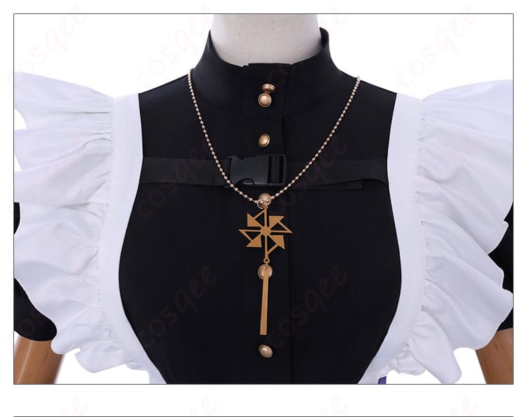 風楽奏斗のメイド服の衣襟装飾細部。精巧な刺繍とアクセントが特徴。