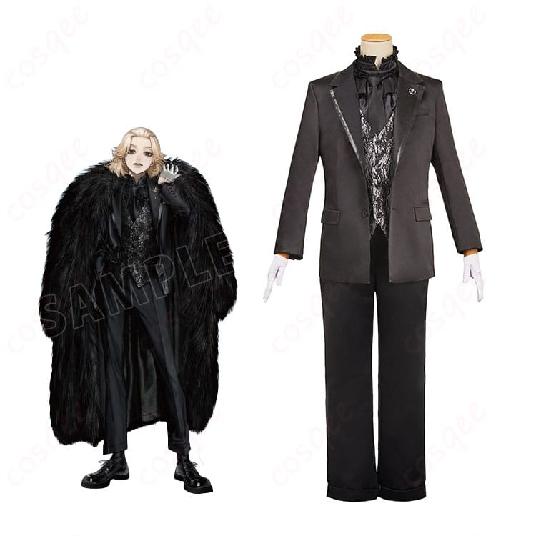 商品正面とキャラクター人物が並んだコスプレ衣装の写真 - 佐野万次郎(東京リベンジャーズ)コスプレ衣装の詳細をチェック