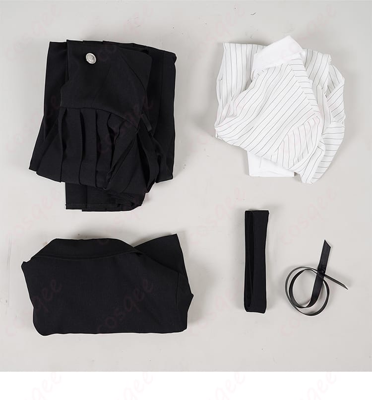ロックは淑女の嗜みでして 白矢環 シロ コスプレ衣装のセット内容。コート、ワンピース、シャツ、リボン、ベルトがすべて含まれています。