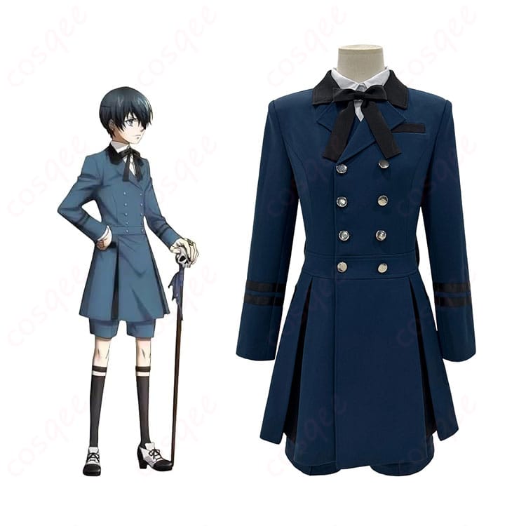 商品正面とシエル・ファントムハイヴのキャラクターが一緒に写ったコスプレ衣装の画像