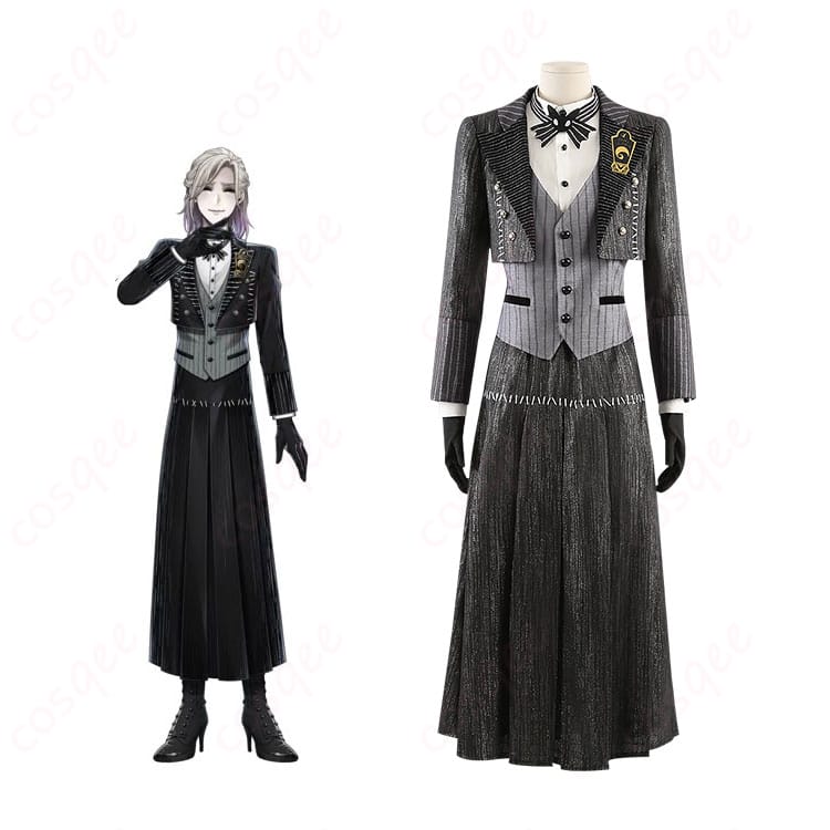 商品正面とヴィル・シェーンハイトのキャラクターイメージを組み合わせたコスプレ衣装の写真。ツイステッドワンダーランドの忠実な再現。