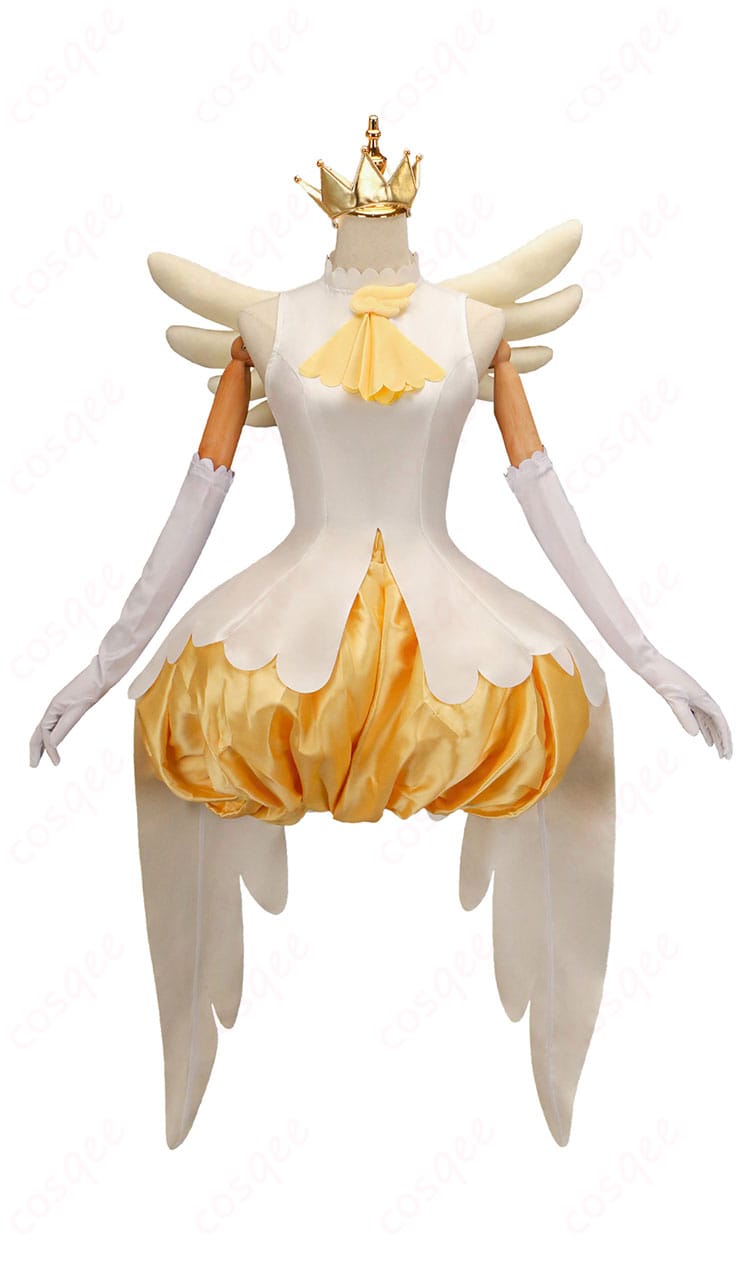 商品正面画像、木之本桜のコスプレ衣装白×黄色バトルコスチューム