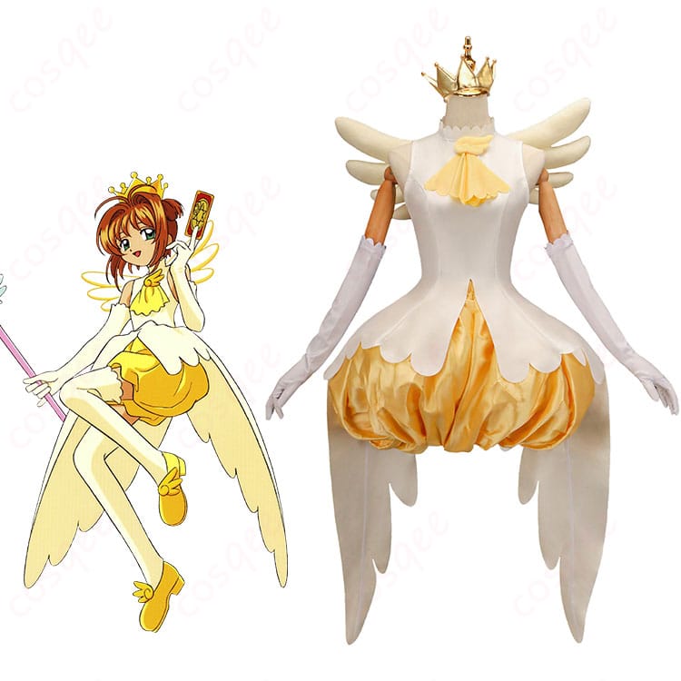 商品正面とキャラクター木之本桜の合わせた画像、カードキャプターさくらのコスプレ衣装