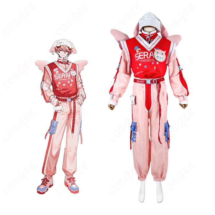 セラフ・ダズルガーデン コスプレ衣装の正面とキャラクターの組み合わせ。高い再現度で、バーチャルYouTuberのエレガントな魅力を表現。
