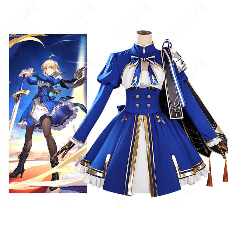 セイバー 壊滅・風 コスプレ衣装 正面とキャラクターの融合イメージ | 高い再現度と細部にわたるデザインの忠実な再現。