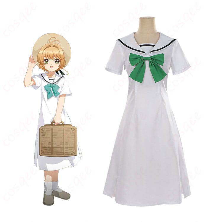 カードキャプターさくら 木之本桜 コスプレ衣装 正面とキャラクターの合成画像。作品の忠実な再現で、魅力的なデザイン。