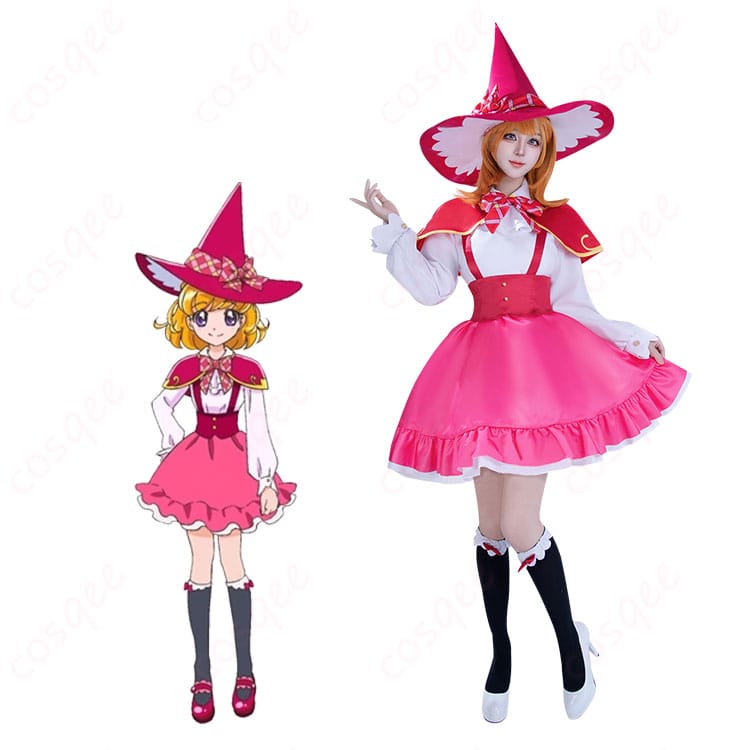 朝日奈みらいの魔法学校制服コスプレ衣装とキャラクターのビジュアルが一致した正面の画像。魔法つかいプリキュア!の世界観を忠実に再現したコスプレ衣装。