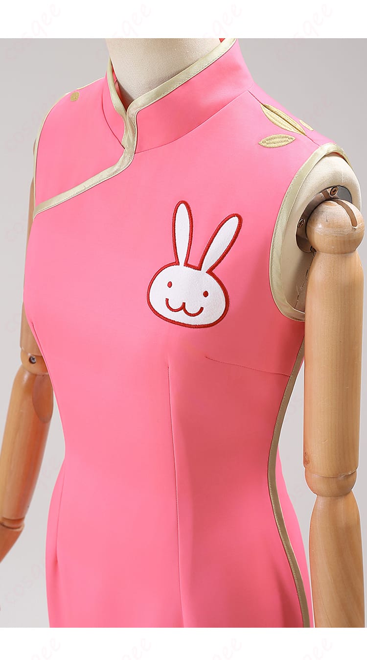 銀魂 神楽 コスプレ衣装 ウサギ柄チャイナドレス 刺繍入り ウエストシェイプデザイン-5