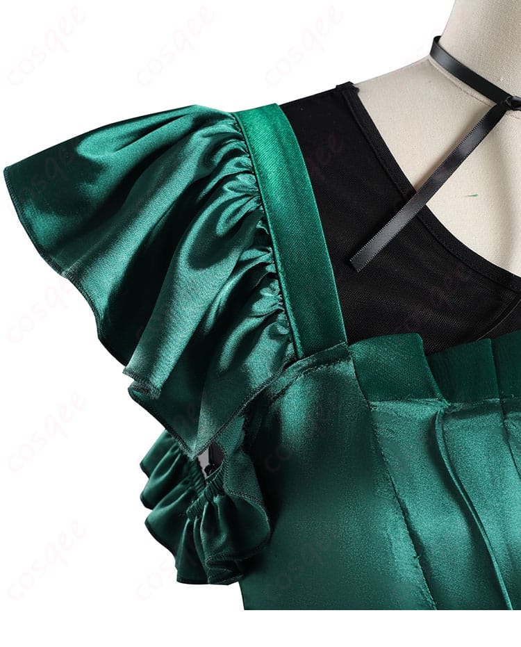 ウェンズデー アグネス・ミデル 緑ドレス コスプレ衣装-6