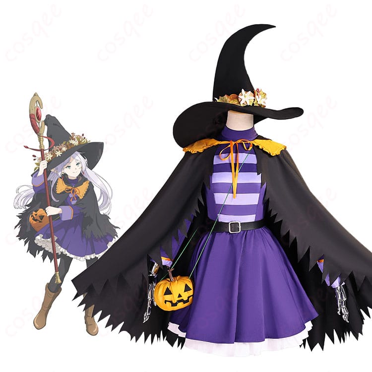 葬送のフリーレン フリーレン ORBcafeコラボ ハロウィン衣装の全身イメージ。マントとワンピースで魔法使い風の雰囲気を高再現。