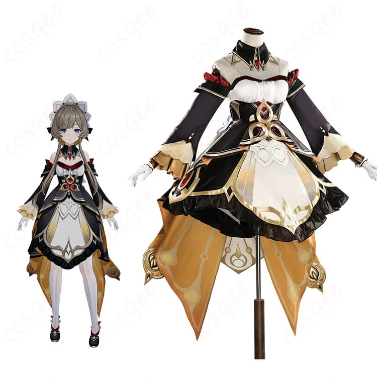 原神 サンドローネ（傀儡）ファトゥス執行官衣装の全身図。冷たい美しさを表現するドレスシルエットと装飾を高再現。イベント・撮影向けの完成度。