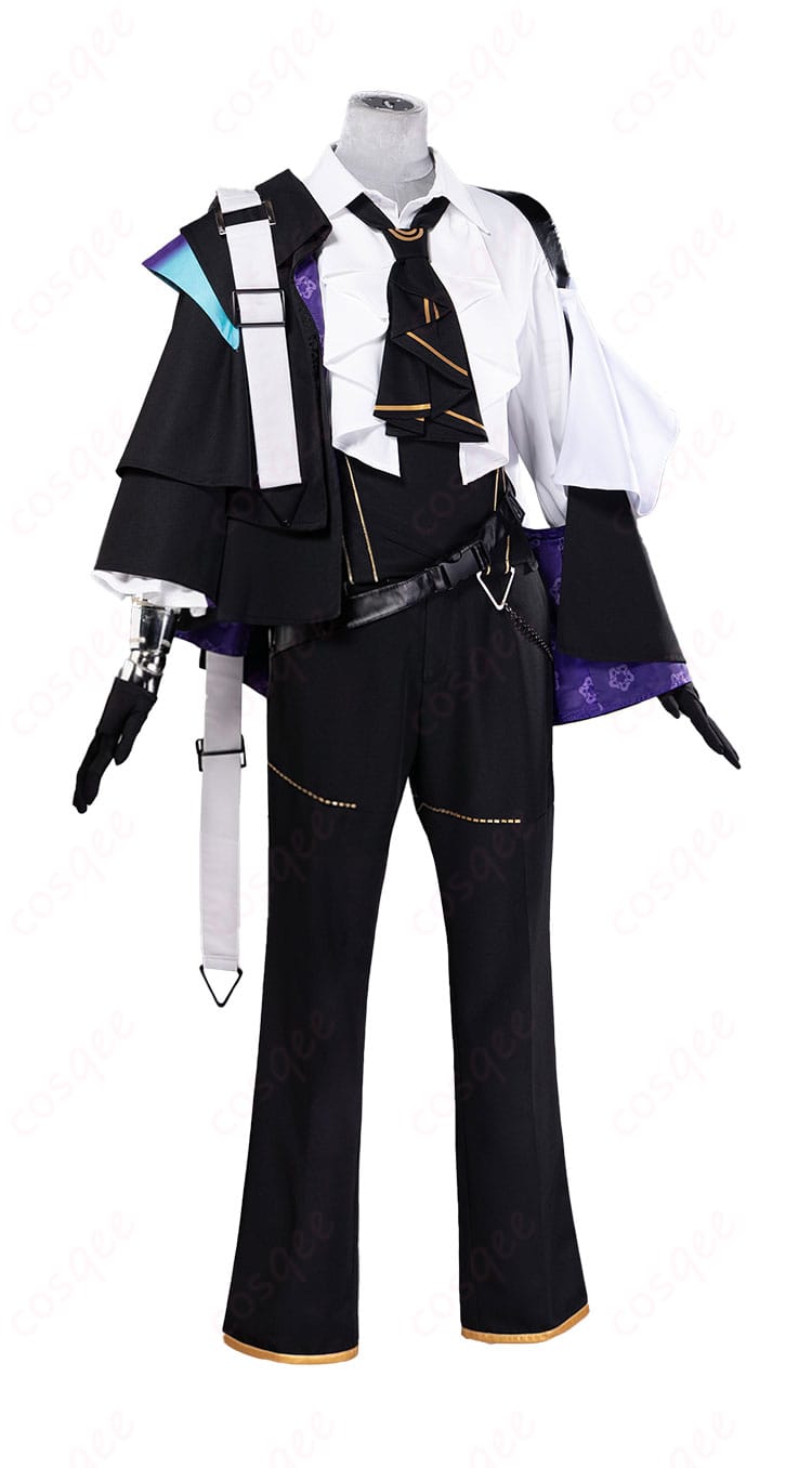 シャレム コスプレ衣装の側面ビュー。肩飾りとコルセットベルトの立体感、チェーン位置のバランスが分かる構図。