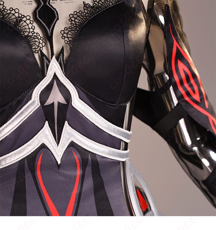 原神 ロノヴァ 死の執政 コスプレ 襟図案装飾。深紅×黒のコントラストが映えるポイント。