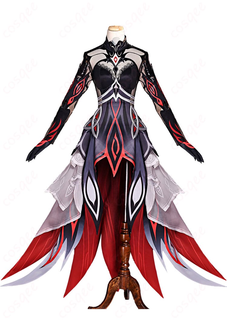 原神 ロノヴァ 死の執政 衣装の正面図。ワンピースとベールを含む高品質フルセットのデザイン確認用。