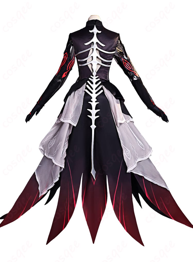 原神 ロノヴァ 死の執政 衣装の背面図。背中まで美しいシルエットと重厚な装飾を表現。