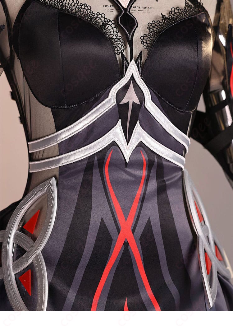 原神 ロノヴァ 死の執政 コスプレ 襟周りの刺繍・ライン装飾。繊細なステッチワークを強調。