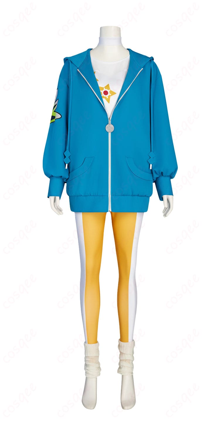 デウロ コスプレ衣装の正面全体。コート・インナー・レギンスを含む高品質フルセットのシルエット確認用。