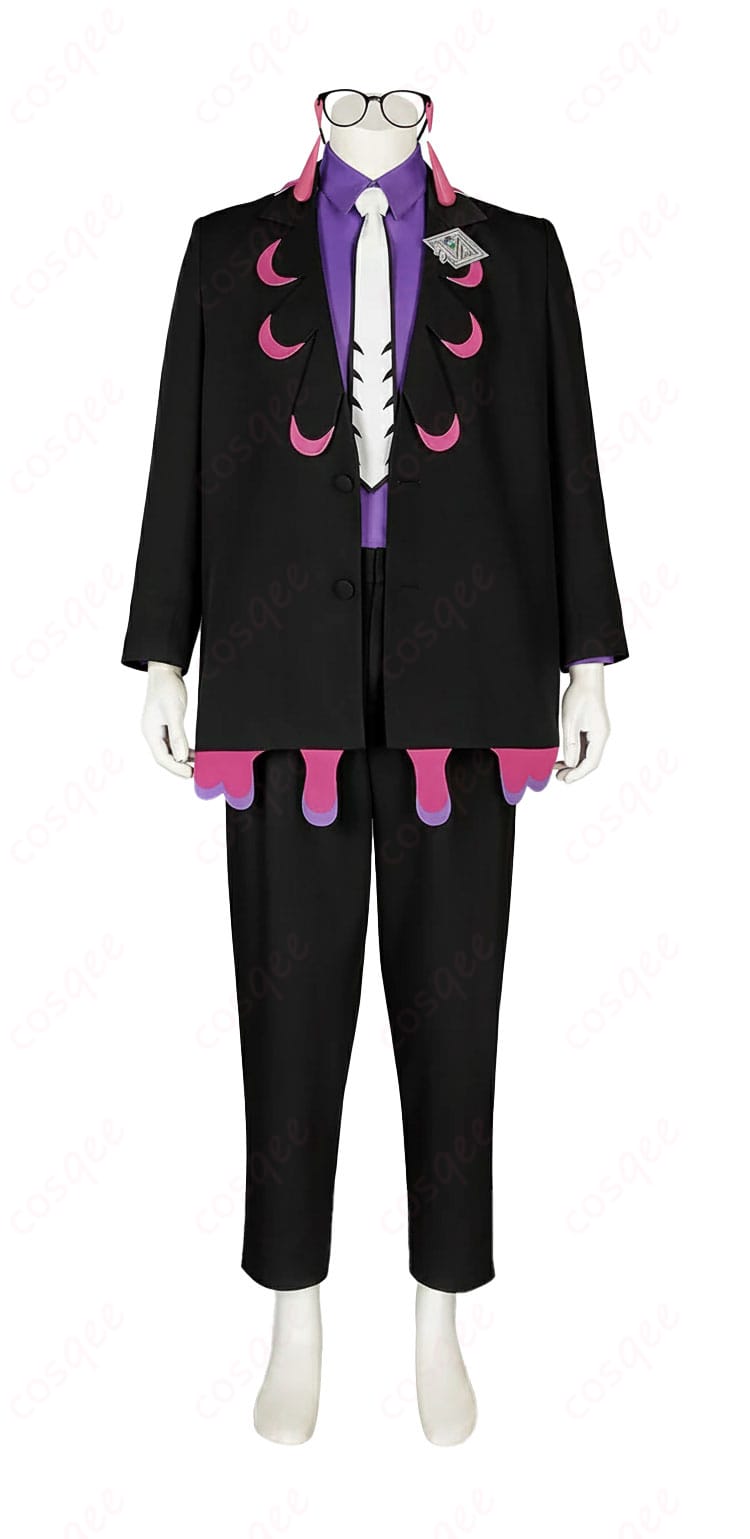 カラスバ コスプレ衣装の正面図。シャツ・ネクタイ・スラックスの直線的ラインが端正に映える仕上がり