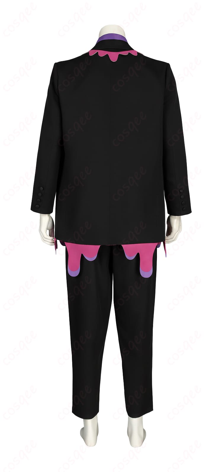 カラスバ コスプレ衣装の背面図。背中のラインと縫製処理まで丁寧に整えた仕立て