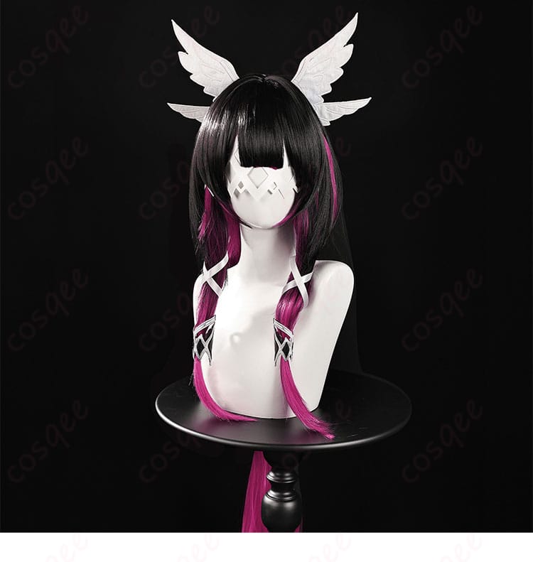 コロンビーナ コスプレ衣装の髪飾りディテール正面アップ。ビーズとレースの精巧な造形を強調