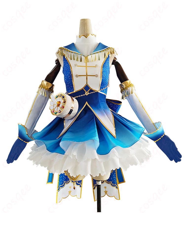 園田海未 お化粧の魔法編 コスプレ衣装 正面。凛としたシルエットと高発色のカラーリング、胸元〜ウエストのディテールを鮮明に収めた画像。