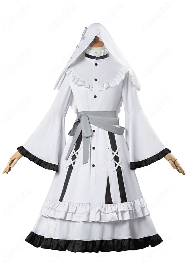 氷上メルル コスプレ衣装の正面全体。ワンピースとハーフスカート、帯の配色とバランスが分かる公式風デザイン。